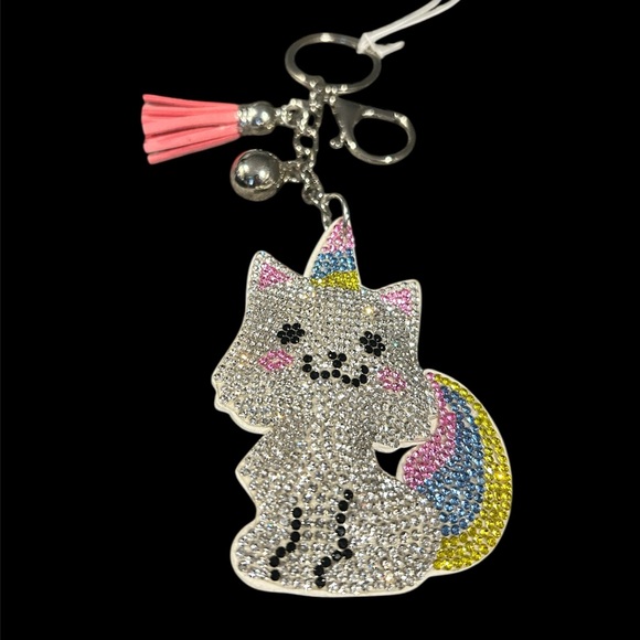 Rhinestone Unicorn Kitty Purse Charm Or Key Ring - Picture 6 of 12